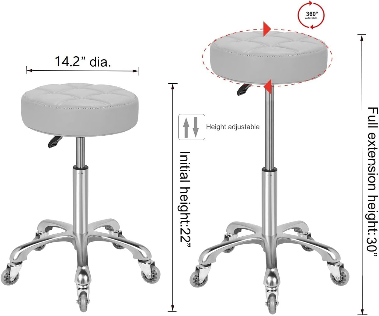 Kaleurrier Swivel Stool Chair Adjustable,Heavy Duty Hydraulic Rolling Metal Stools for Kitchen Hair Beauty Salon Barber Shop Spa Bar Office Massage Garage Dental Counter Height - 22-30"