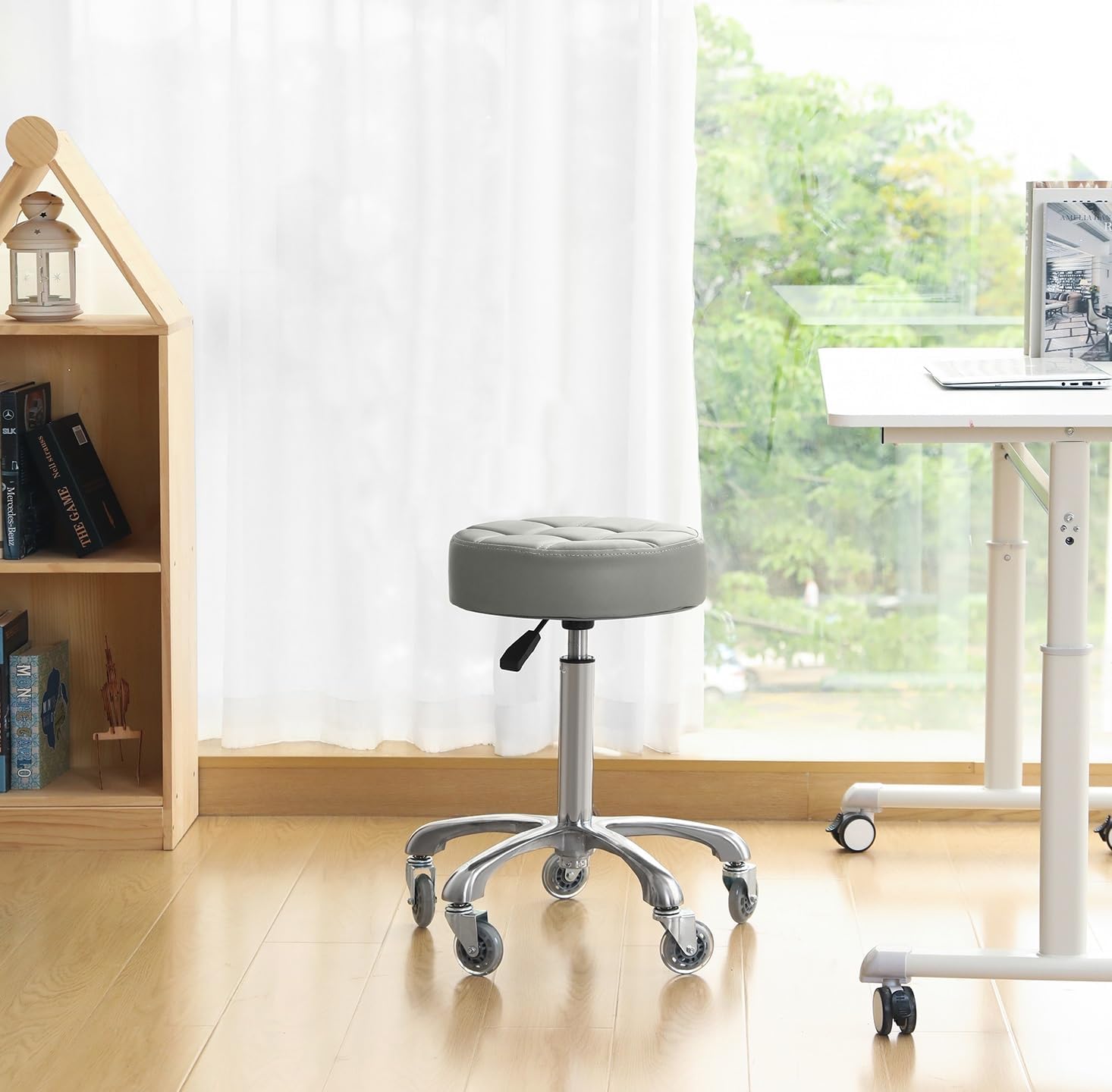 Kaleurrier Swivel Stool Chair Adjustable,Heavy Duty Hydraulic Rolling Metal Stools for Kitchen Hair Beauty Salon Barber Shop Spa Bar Office Massage Garage Dental Counter Height - 22-30"