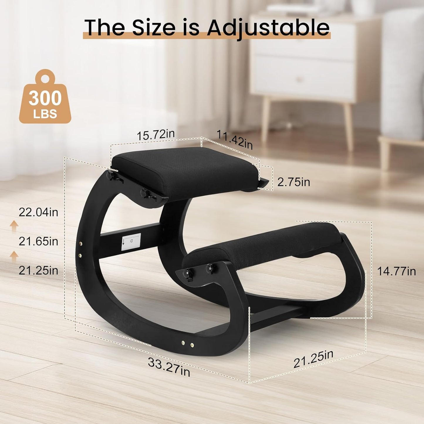 Ultimate Ergonomic Kneeling Chair - Adjustable Seat & Smooth Rocking Base for Active Posture Support, Effectively Relieves Back & Spine Pressure at Home/Office, Sturdy Kneeling Chair Holds 300lbs