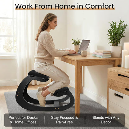 Ultimate Ergonomic Kneeling Chair - Adjustable Seat & Smooth Rocking Base for Active Posture Support, Effectively Relieves Back & Spine Pressure at Home/Office, Sturdy Kneeling Chair Holds 300lbs